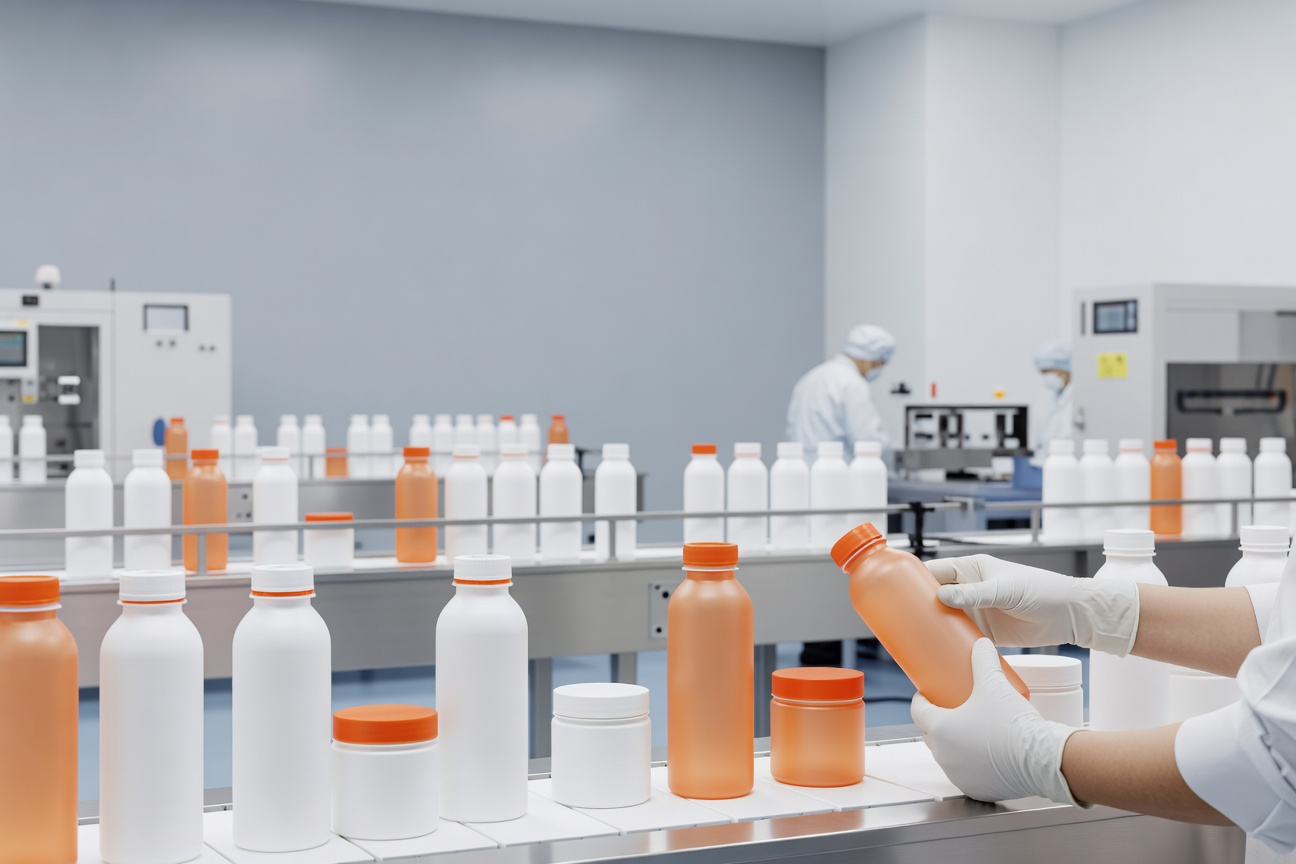 בדיקת איכות של אריזות פלסטיק בסביבה תעשייתית נקייה