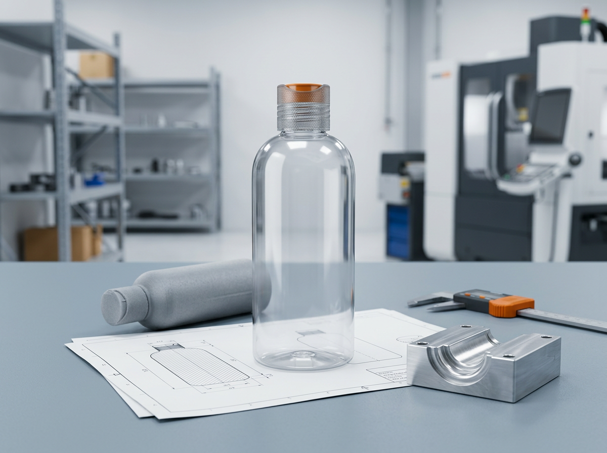 הדמיית תלת־ממד של בקבוק פלסטיק כחלק מתהליך פיתוח מוצר