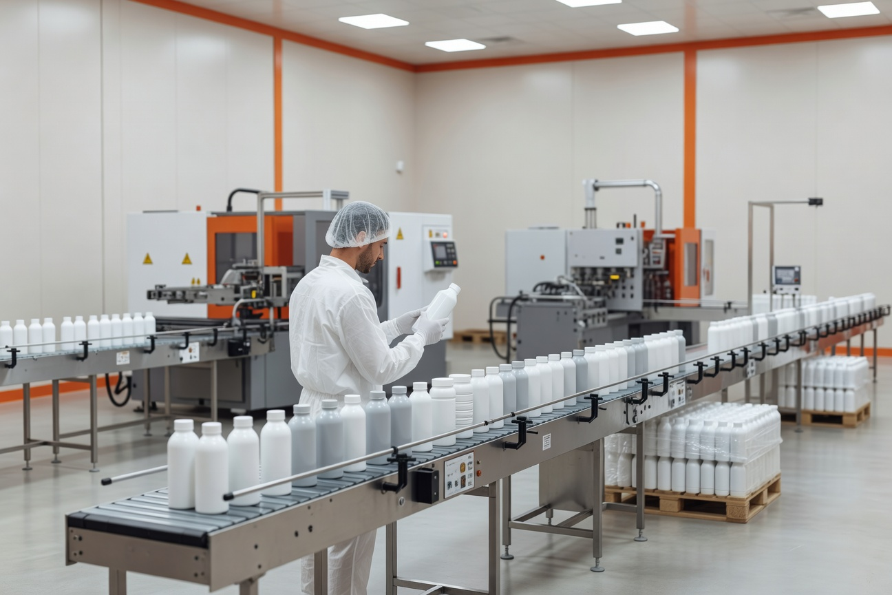 בדיקת איכות של אריזות פלסטיק בסביבה תעשייתית נקייה